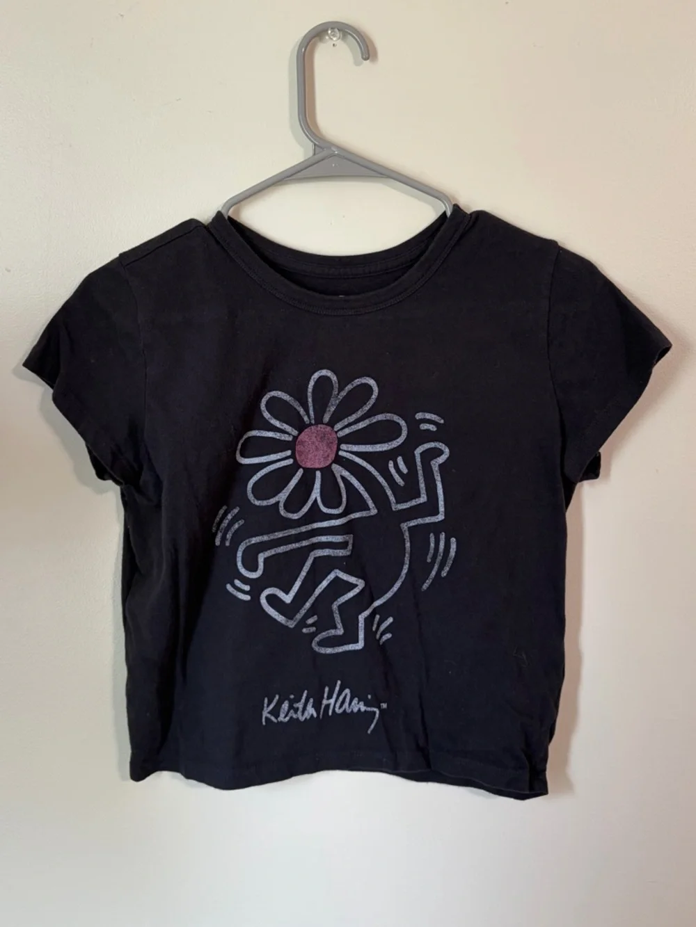 Hollister Keith Haring Black Graphic Crop Tee with Daisy - Picture 2 of 4